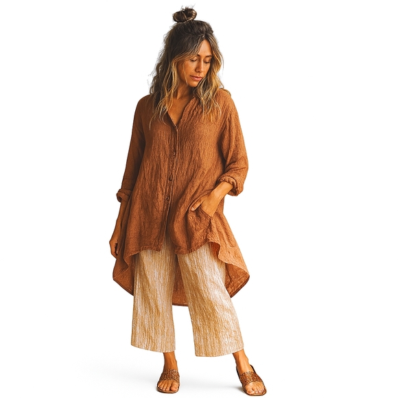 Stella Carakasi Linen Tunic Sunset | Artsy Lagenlook Style Sz M - Picture 1 of 13